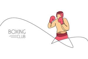 un dibujo de línea continua de un joven boxeador deportivo practica su postura de lucha. concepto de deporte de combate competitivo. ilustración de vector de diseño de dibujo de línea única dinámica para cartel de promoción de combate de boxeo