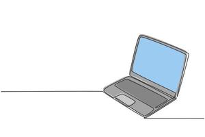 un dibujo de línea continua de una computadora portátil delgada para respaldar los negocios. Computadora portátil para hacer el trabajo concepto más flexible. Ilustración gráfica de vector de diseño de dibujo de línea única de moda