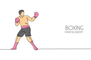 un joven boxeador deportivo de dibujo de línea continua intenta provocar al rival. concepto de deporte de combate competitivo. ilustración de vector gráfico de diseño de dibujo de línea única dinámica para cartel de promoción de combate de boxeo