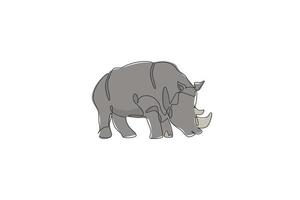 un dibujo de una sola línea de ilustración de vector gráfico de rinoceronte africano gigante. conservación del parque nacional de especies protegidas. concepto de zoológico de safari. diseño moderno de dibujo de línea continua