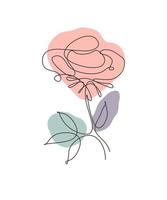 Una sola línea de dibujo belleza fresca flor color de rosa ilustración vectorial. estilo floral tropical mínimo, concepto romántico de amor para póster, impresión de decoración de pared. diseño de dibujo gráfico de línea continua moderna vector