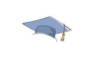 sombrero de graduacion. dibujo continuo de una línea del diseño minimalista del ejemplo del vector del casquillo graduado en el fondo blanco. estilo gráfico moderno de línea simple. concepto gráfico dibujado a mano para la educación