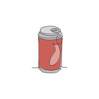 Single continuous line drawing of stylized soft drink on aluminium can logo label. Emblem drink store concept. Modern one line draw design vector illustration for cafe, shop or food delivery service