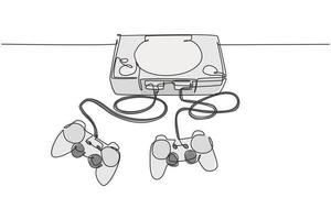 un dibujo de línea continua del reproductor de videojuegos de arcade clásico antiguo retro con joystick. Concepto de elemento de juego de consola vintage ilustración de vector de diseño gráfico de dibujo de una sola línea