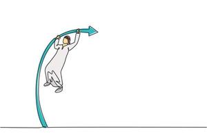 dibujo de una sola línea de joven empresario árabe atractivo saltando alto con salto con pértiga. concepto mínimo de crecimiento de salto empresarial. Ilustración de vector gráfico de diseño de dibujo de línea continua moderna