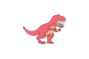 Single continuous line drawing of scary tyrannosaurus rex dinosaurs. Prehistoric museum logo concept. Trendy one line draw design graphic vector illustration