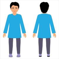 Indian boy Cartoon Characters Front And back view with kurta and pajama vector illustration