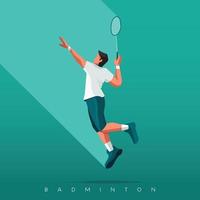 Flat Design Illustration - A Man Doing a Smash Jump in Badminton Sport. vector