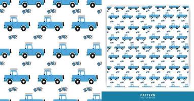 Illustration of Pattern Kids Themes with Blue Color Pick-Up Cars for Driving and Transportation. Pattern for a Boy Theme. vector