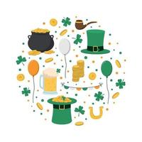 Saint Patrick's Day design circle composition. Vector illustration. Isolated on white background. Set of vector modern flat design circle composition