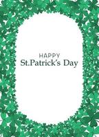 St. Patrick's Day holiday vertical border frame. Clover leaves in a card design for festival greetings or invitations. Isolated on white background. Vector illustration