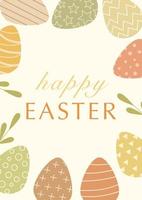 contento Pascua de Resurrección plantillas con de colores huevos, verde floración hojas y tipográfico diseño. bueno para primavera y Pascua de Resurrección saludo tarjetas, tarjeta postal, para niños diseño y invitaciones vector ilustración.