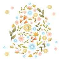 Easter egg with colorful spring flowers. Perfect for scrapbooking, sticker kit, tags, greeting cards, party invitations. Hand drawn vector illustration. Isolated image on white background.