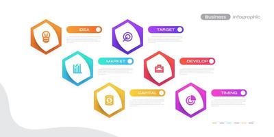 Modern Business Infographic Design Template with 6 Options or Processes. Can be used for Presentation, Workflow Layout, Diagram, or Annual Report. Timeline Diagram Presentation Design vector