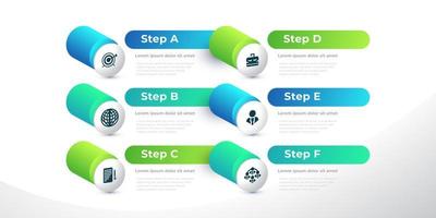 Modern Infographic Design Template with 6 Options or Steps. Can be used for Presentation, Workflow Layout, Diagram, or Annual Report. Timeline Diagram Presentation Design vector