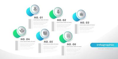 moderno infografía diseño modelo con 6 6 opciones o pasos. lata ser usado para presentación, flujo de trabajo disposición, diagrama, o anual informe. cronograma diagrama presentación diseño vector