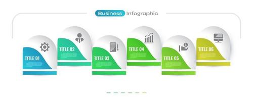 Business Infographic Design Template with 6 Options or Steps. Can be used for Presentation, Workflow Layout, Diagram, or Annual Report vector