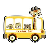 school bus with cute animals, vector cartoon illustration