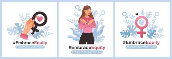 International Women's Day. Embrace equity, vector template for web or postcard.