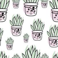 Seamless pattern Cute happy funny succulents plants vector