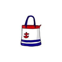 Nautical style woman bag. Summer beach bag. Isolated vector design.