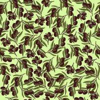 Black olives seamless pattern on green background vector