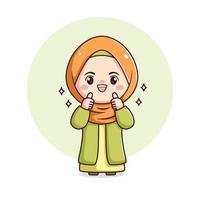 cutte hijab niña con pulgares arriba kawaii chibi vector