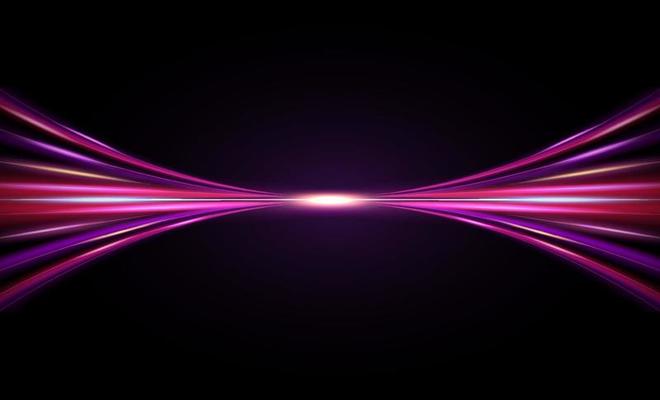 Modern abstract high speed light effect. Technology futuristic dynamic motion. Glow of bright lines of transport vehicle drive on road highway. Vector illustration