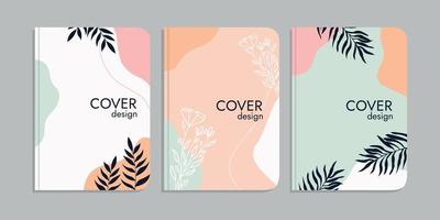 set of book cover designs with hand drawn floral decorations. beautiful botanical abstract background .size A4 For notebook, planner, brochure, book, catalog vector