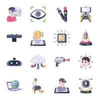 Set of Virtual Reality Icons in 2D Style vector