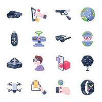 Bundle of 2D Style Icons Depicting Virtual Technology vector