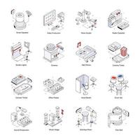 Collection of Filmmaking and Studio Isometric Icons vector