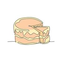 un dibujo de línea continua de delicioso cumpleaños fresco con arte de tarta de pastel cortado en rodajas. dulce concepto de pastelería decorativa. gráfico de ilustración vectorial de diseño de dibujo de una sola línea moderna vector