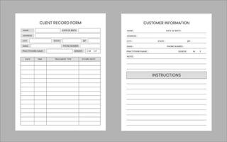 Client record from for business logbook or dairy vector