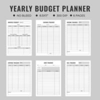 6 Pages yearly budget planner logbook or notebook vector