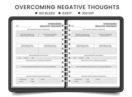 Challenging Negative Thoughts, worksheet overcoming negative thoughts, planner or logbook journal printable template vector