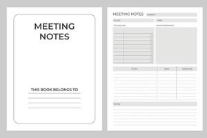 Meeting notes log vector design template