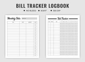 Bill tracker logbook planner or notebook template vector