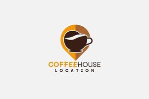 café logo diseño con taza barista y ubicación concepto vector