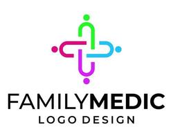 cruzar símbolo médico y humano familia logo diseño. vector