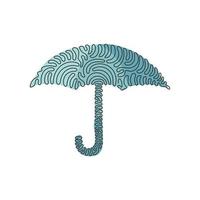 Continuous one line drawing umbrella icon. Summer or fall fashion accessory. Autumn weather forecast logo. Rain protection safety concept. Swirl curl style. Single line draw design vector illustration