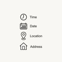 Date, Time, Location, Address icon symbol vector