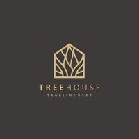 Home garden farm tree house gold logo design linear style vector illustration