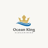 King Crown with Ocean Sea Wave logo design icon vector