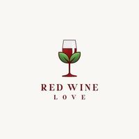 Wine glass and leaf monoline nature logo design icon template vector