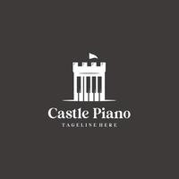 Piano and castle king music logo design vector