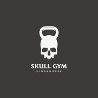 Skull head kettle barbell gym fitness logo design icon vector