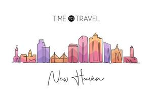 One continuous line drawing of New Haven city skyline, Connecticut. Beautiful landmark. World landscape tourism travel home wall decor poster print. Stylish single line draw design vector illustration