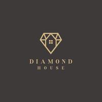 Diamond home property gold color logo design vector