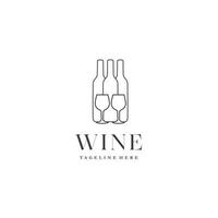 Wineglass bottle abstract line art logo design vector